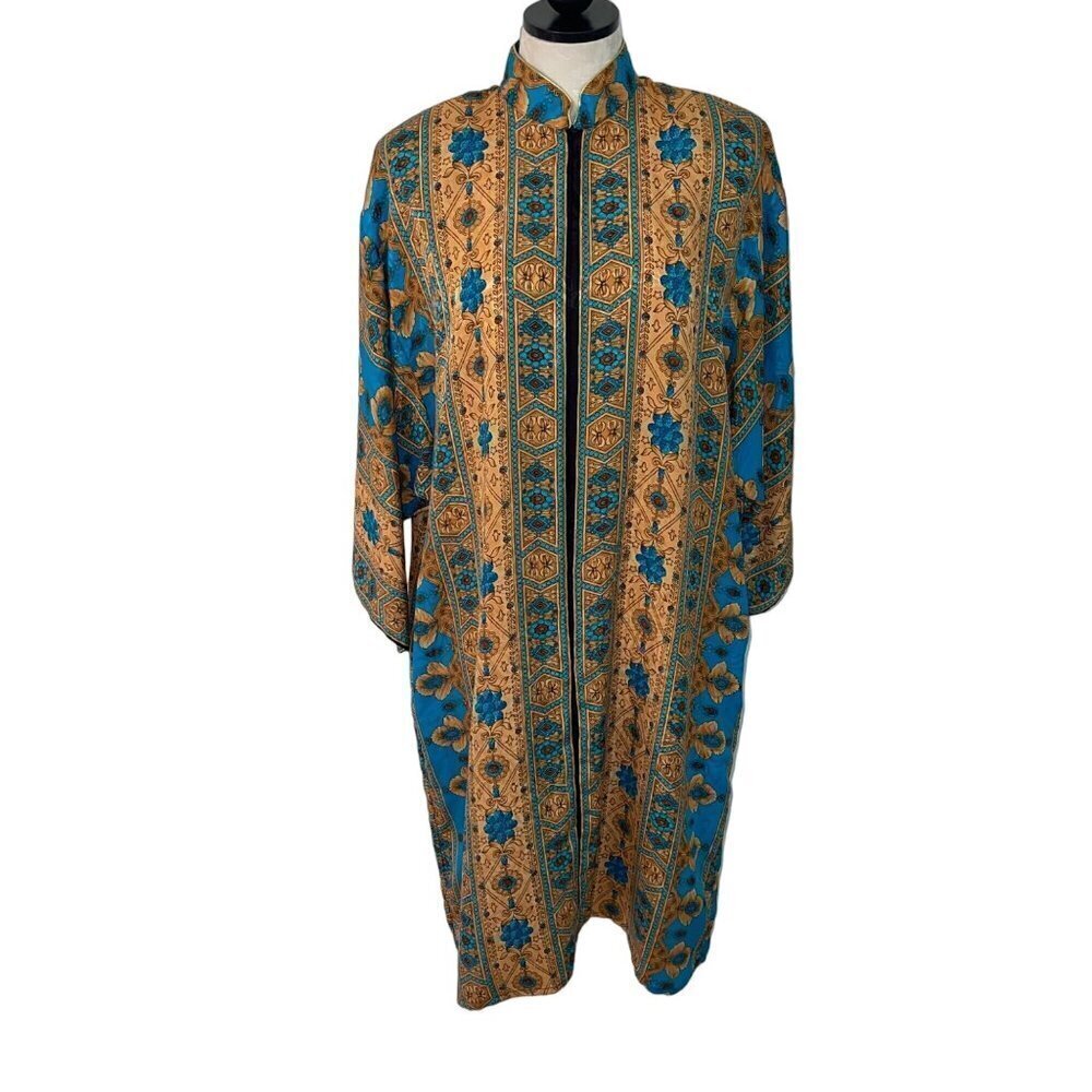 Ruth Norman Vintage Womens Nightgown Size Small Multicolor Satin Full Zip